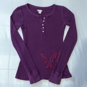 American Eagle Embroidered Henley Longsleeve Top